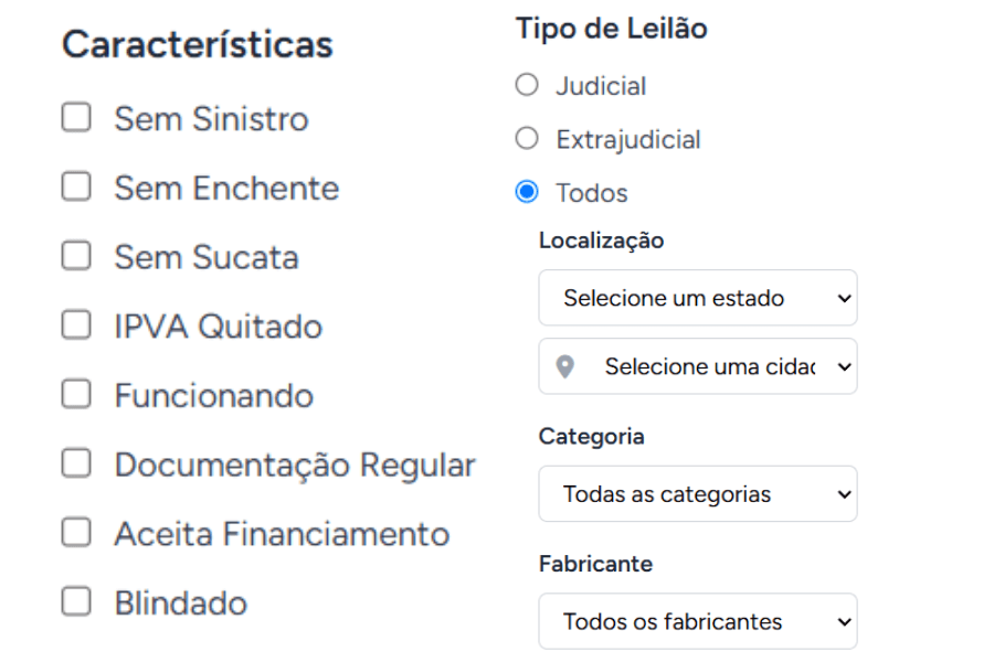 Filtros inteligentes da plataforma